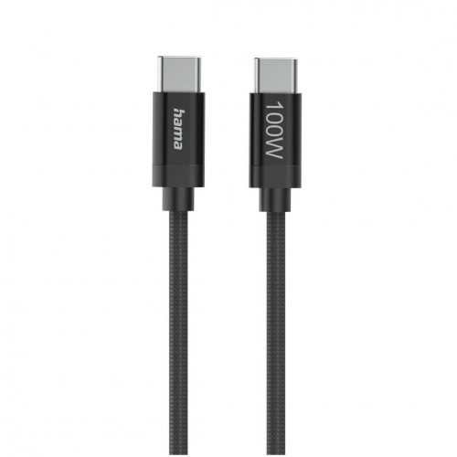 Hama Fabric USB-C - USB-C 100W 1.5 m nylon Zwart Hama Fabric USB-C - USB-C 100W 1.5 m nylon Zwart