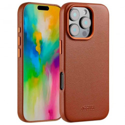 Accezz MagSafe Leather Backcover voor iPhone 16 Pro Bruin
