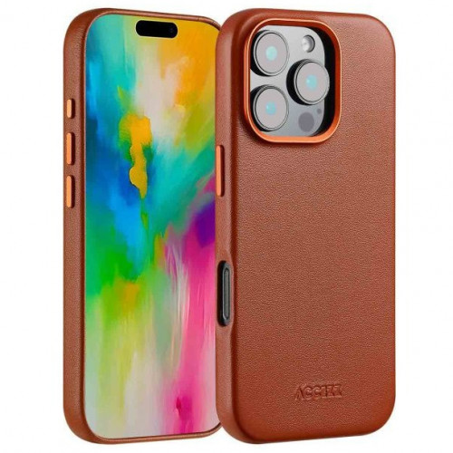 Accezz MagSafe Leather Backcover voor iPhone 16 Pro Bruin Accezz MagSafe Leather Backcover voor iPhone 16 Pro Bruin